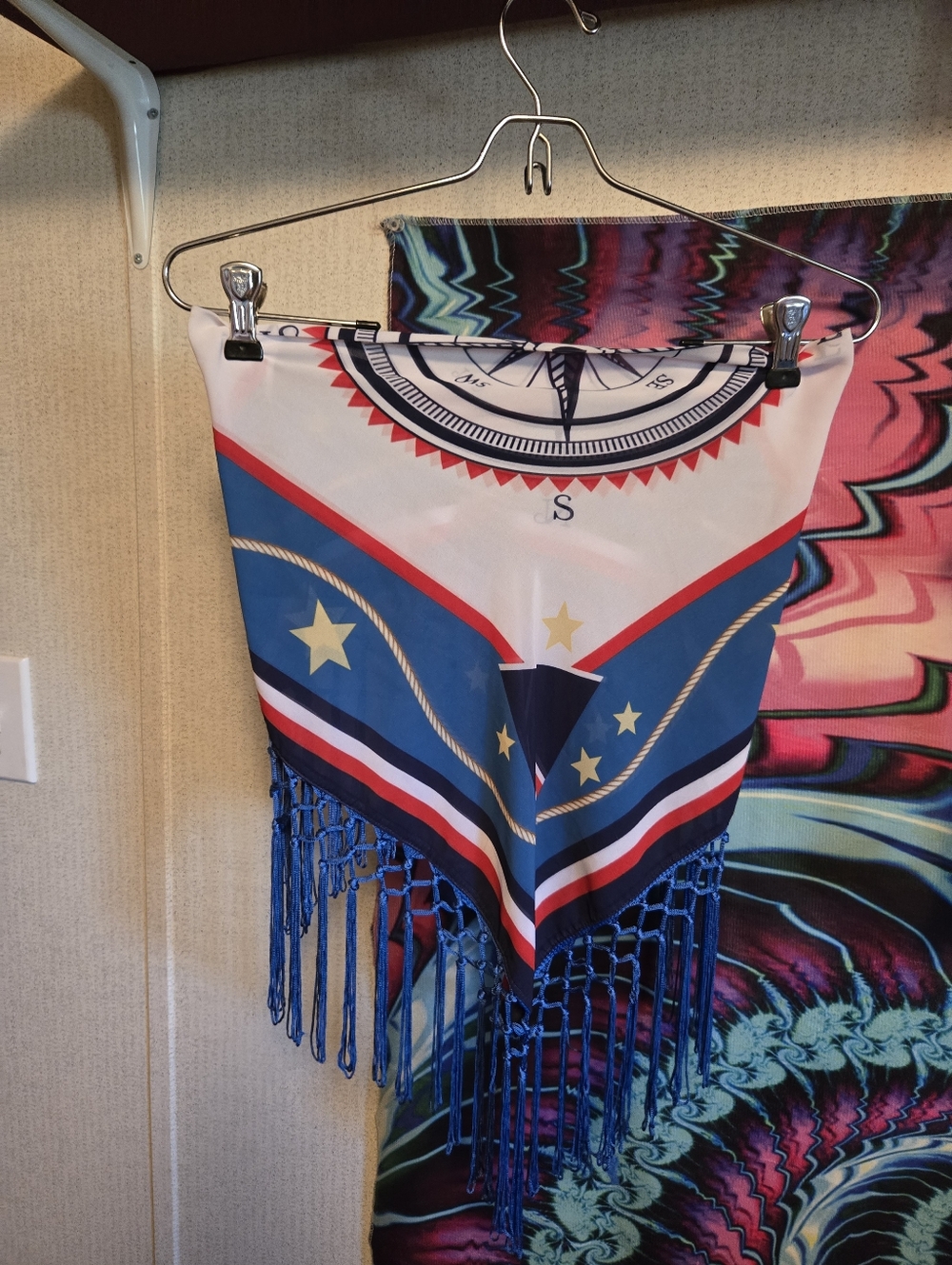 Nautical Star Fringe Bandana Scarf - Blue, White, Red